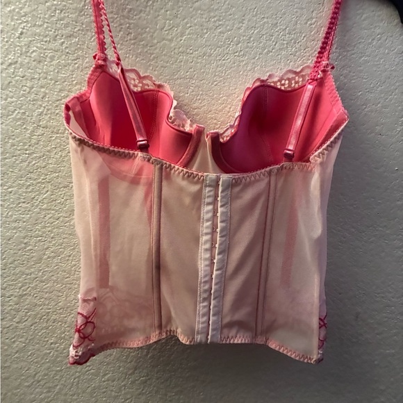 Elegant Pink Lace Corset Bustier Top With Straps L - Picture 8 of 14
